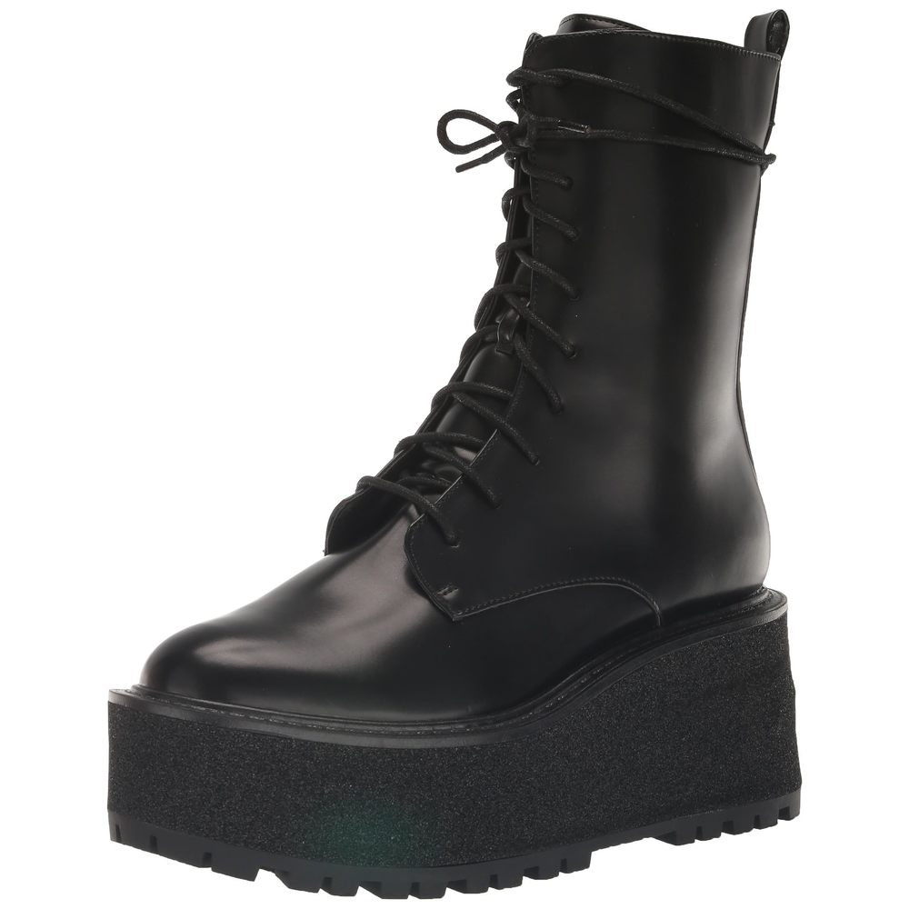 Chic Black Lace-Up Platform Boots